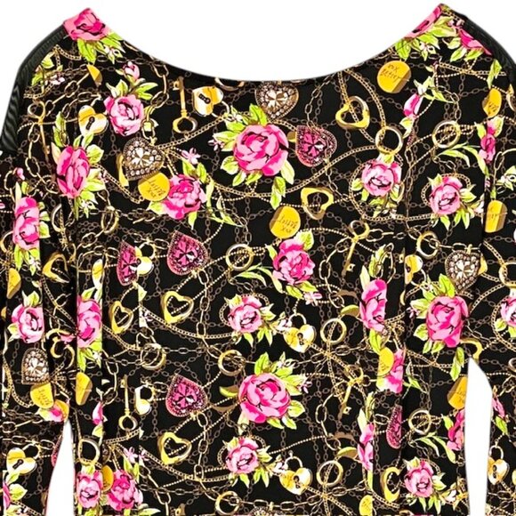 Betsey Johnson Secret Garden Top Roses Gold Rings Hearts - Black/Pink - L - Picture 4 of 10